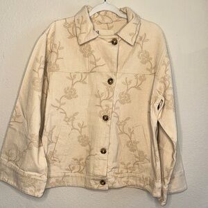 Pilcro Cream Floral-Print Jean Jacket